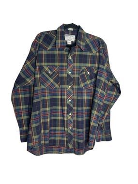 Vintage Trading Post Plaid Lightweight Long Sleeve Western Snap Button Shirt, L